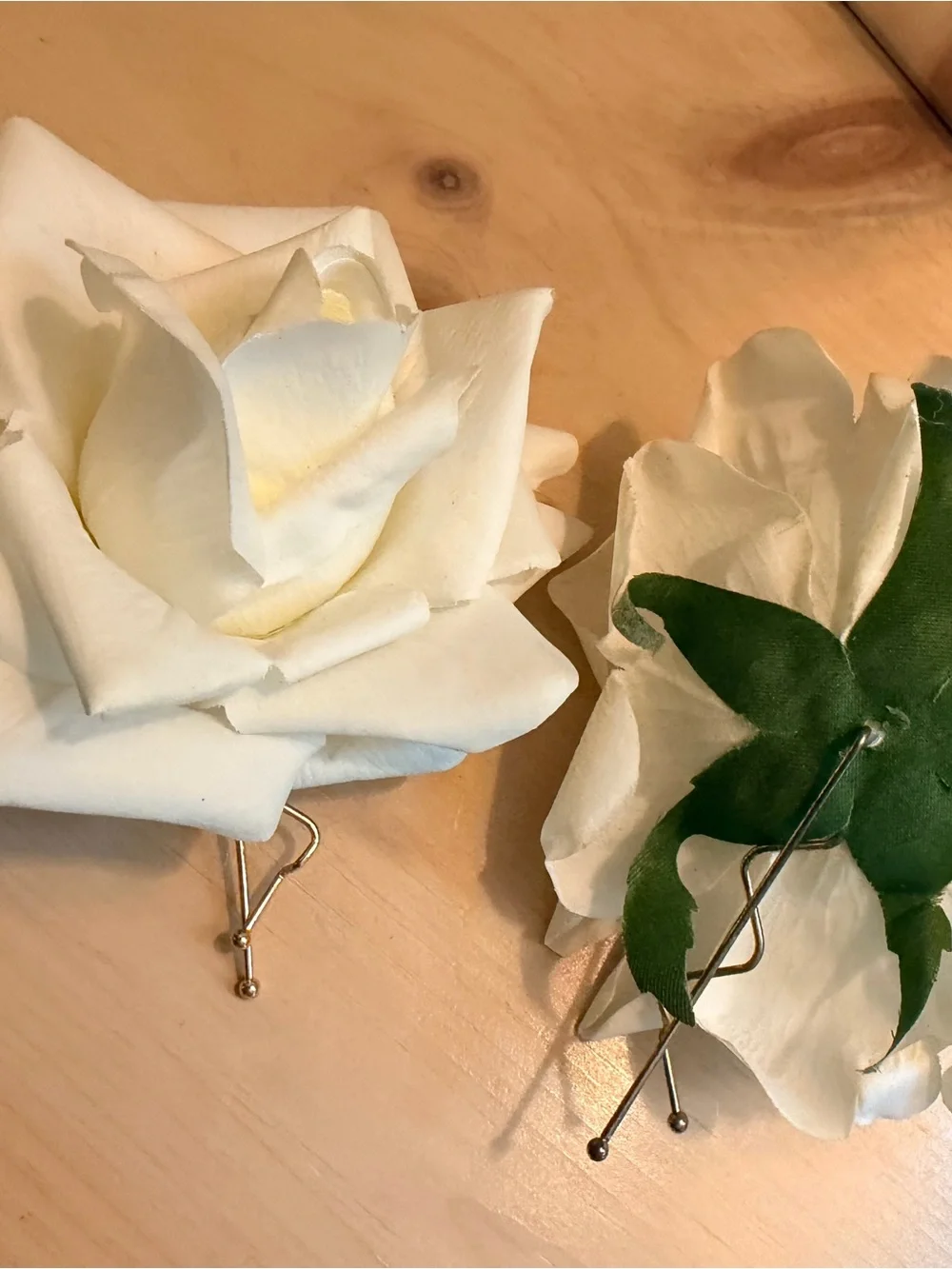 Ivory Rose Flower Hair Clip Set - Real Touch - Pair of 2